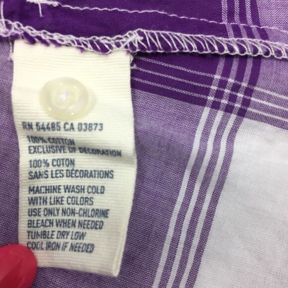 American Eagle Blouse Womens 4 Purple White Plaid Ruffle Casual Top Cotton - Picture 5 of 7